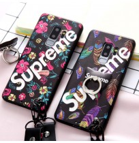 シュプリーム iphone X/8/7/6s/6 plus ケース バンカーリングつき シュプリーム galaxy note8/9 ケース supreme シュプリーム ギャラクシー s9/s9 プラス ケース ストラップ付き レディース 落下防止