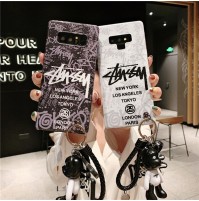 ステューシー galaxy s10/s10+/s10e s8/s8+ s9/s9+ キーホルダーつきケース ブランド ギャラクシーノート8/9チャーム付きカバー ペア